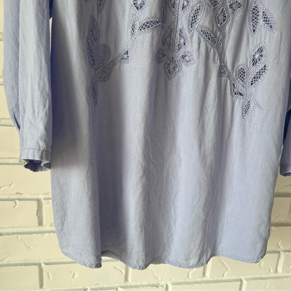 J. Jill Linen Scoop Neck w/ Button Closure Lace Cut out  3/4 Sleeve Blouse, XS - Picture 3 of 11